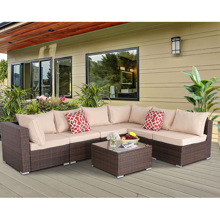 Latitude Run® Sharleene Wicker/Rattan 6 Person Seating Group with